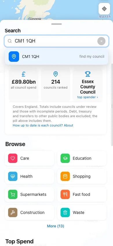search · postcode, phone